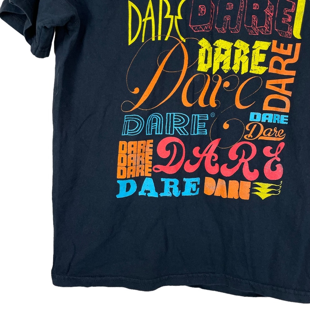 Vintage 2000s DARE Multi-color Script Graphic T-Shirt Black Size M FOTL Heavy HD - Picture 4 of 11